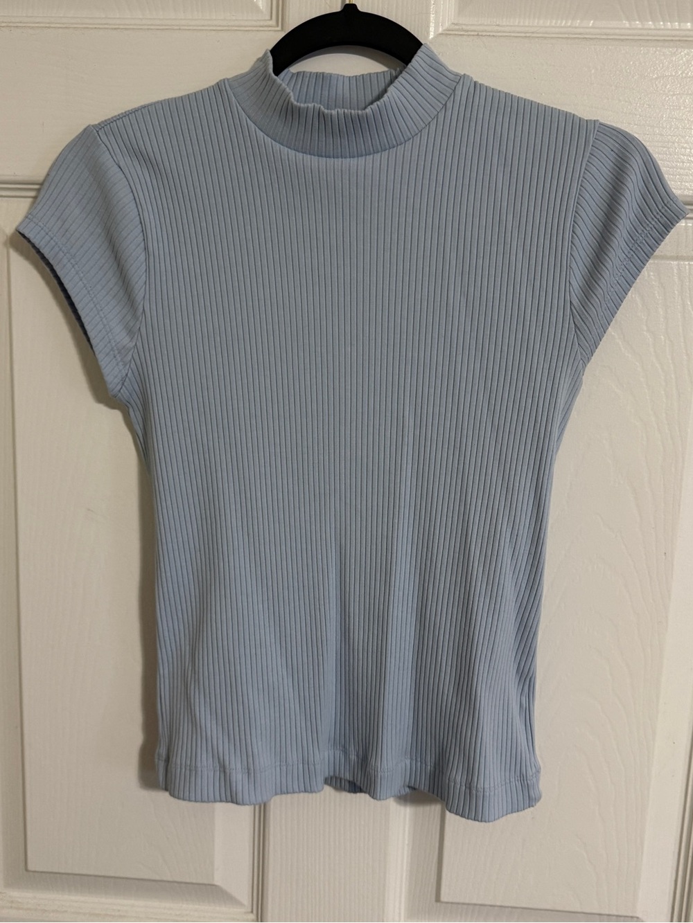 Old Navy Pale Blue Ribbed Mock Neck Short Sleeve Top